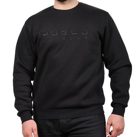 SWEATSHIRT - ÜÇ İPLİK, HUĞLU OUTDOOR NAKIŞLI, SİYAH