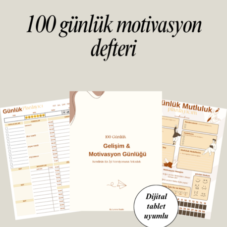 100 Günlük Gelişim & Motivasyon Günlüğü | Minimal Bej Sürüm (Tablet & Yazıcı Uyumlu)