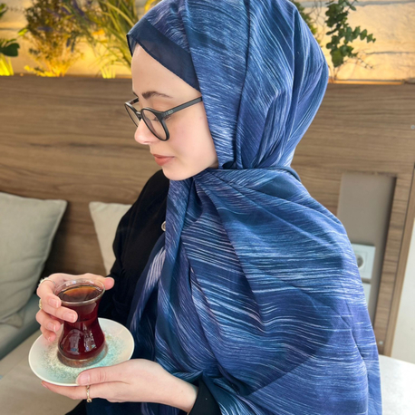 Bambi Çizgi Desen Pamuk Şal (Mavi) 