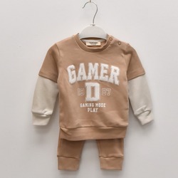 GAMER BASKILI ERKEK BEBEK TAKIM(BEJ)