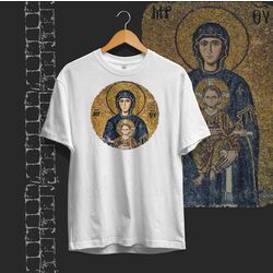 Ayasofya Çocuk İsa ve Meryem Freskosu Unisex Oversize Tişört 