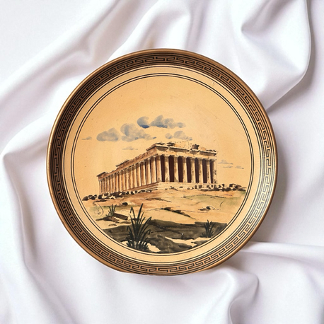  El Boyaması Parthenon Tasvirli Koleksiyonluk Seramik Tabak – Yunanistan Yapımı