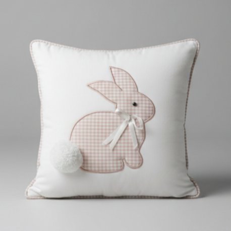 Tavşan Figürlü Ponpon Detaylı Bebek ve Çocuk Odası Dekoratif Yastık - 45x45 cm