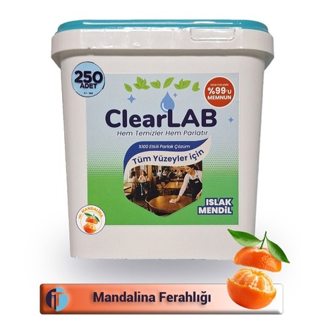 ClearLab – Yüzeyler için Islak Temizlik Mendili / Havlusu– 250’li Kova Ambalaj / Mandalina