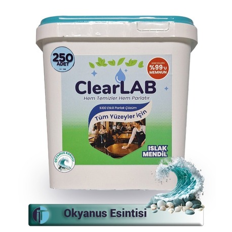 ClearLab – Yüzeyler için Islak Temizlik Mendili / Havlusu – 250’li Kova / Okyanus