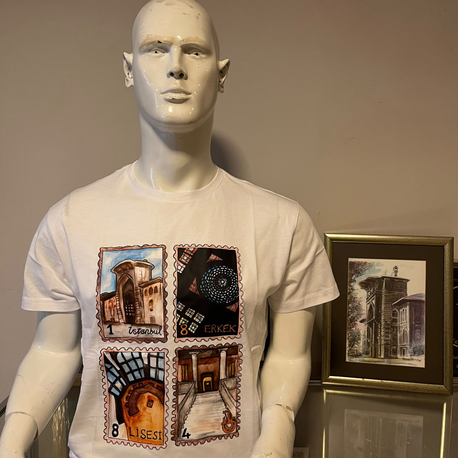 Pul baskılı Tshirt Beyaz