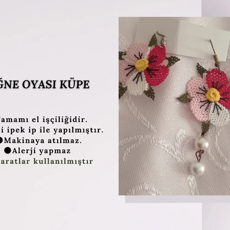 İğne Oyası Çiçekli Küpe