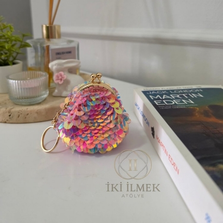 Hologram Pembe Mini Lolipop Anahtarlık Cüzdan | İki İlmek Atölye