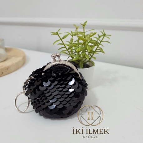 Vintage Klipsli Pullu Şık Mini Cüzdan | Çanta Süsü