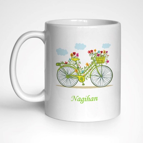 Kişiye Özel İsimli Hediyelik – Çiçekli Bisiklet Temalı Kupa, Mug