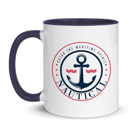 Denizcilik Rozeti 1 Temalı Mavi Kulplu Kupa Bardak, Mug, Hediyelik, Marin, Deniz, Tekne, Sailing