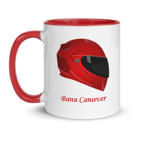 Kişiye Özel İsimli Hediyelik – Kırmızı Kask Motosiklet Temalı Renkli Kupa, Mug