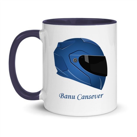 Kişiye Özel İsimli Hediyelik – Mavi Kask Motosiklet Temalı Renkli Kupa, Mug