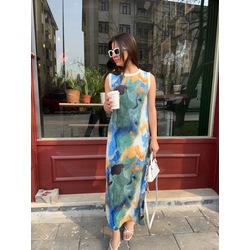 COLOUR DESENLİ MAXİ ELBİSE