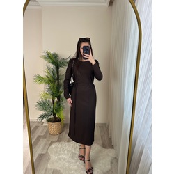CLARA ACI KAHVE KUŞAKLI ORJ MARKA ELBİSE