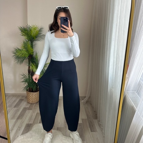FUL LİKRALI BEL LASTİKLİ BALON PANTOLON