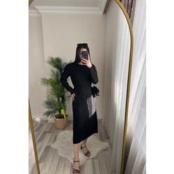 CLARA ORJ ZR SİYAH KUŞAKLI ELBİSE