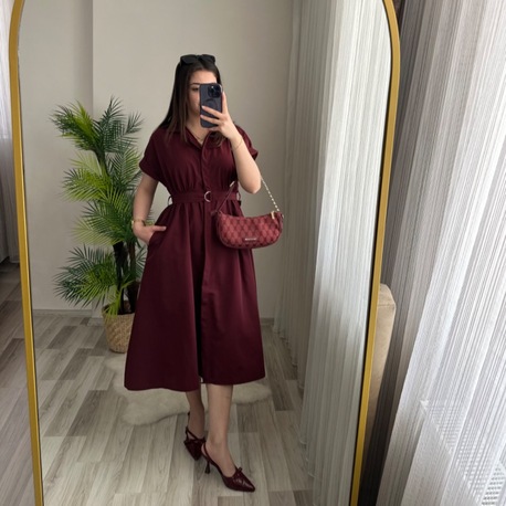 LADY KUŞAKLI CEPLİ MIDI BOY ELBİSE