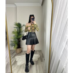 PREMİUM KALİTE ŞARDONLU PİLELİ DERİ ETEK