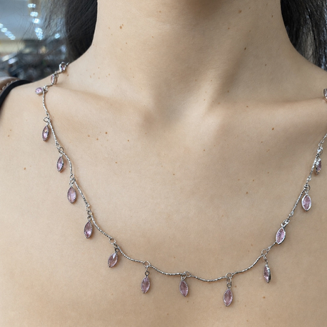Pembe Zirkon Taşlı Gümüş Renk Kolye