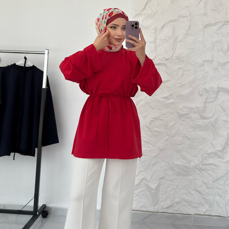 KIRMIZI / YIRTMAÇLI İKİ İPLİK SWEAT