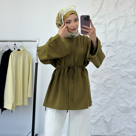 YAĞ YEŞİL / YIRTMAÇLI İKİ İPLİK SWEAT