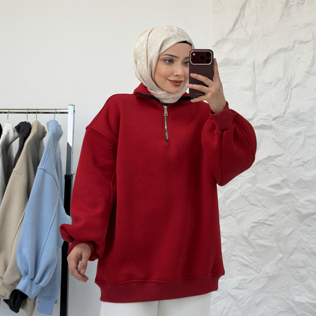 KIRMIZI/ FERMUARLI SWEAT