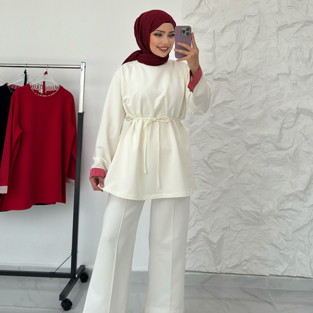 EKRU / ŞERİT DETAYLI SWEAT