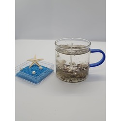 deniz yıldızı ve deniz kabuklu kokulu jel bardak mum , starfish and shell scented gel glass candle