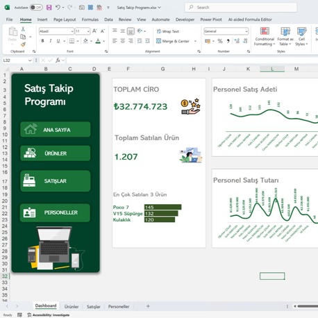 Excel Satış Takip Programı | DashBoard ve Grafikler