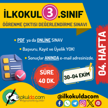 3. Sınıf 04. Hafta (30-04 Ekim) Öğrenme Çıktısı Sınavı (ÖÇS)