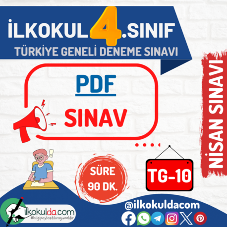 4. Sınıf Nisan Ayı PDF Türkiye Geneli Deneme Sınavı (TG-10)