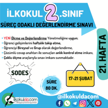 2. Sınıf 21. Hafta (17-21 Şubat) Süreç Değerlendirme Sınavı (SODES)