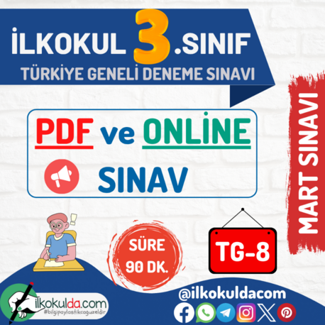 3. Sınıf PDF ve ONLİNE MART AYI Türkiye Geneli Deneme Sınavı (TG-8)