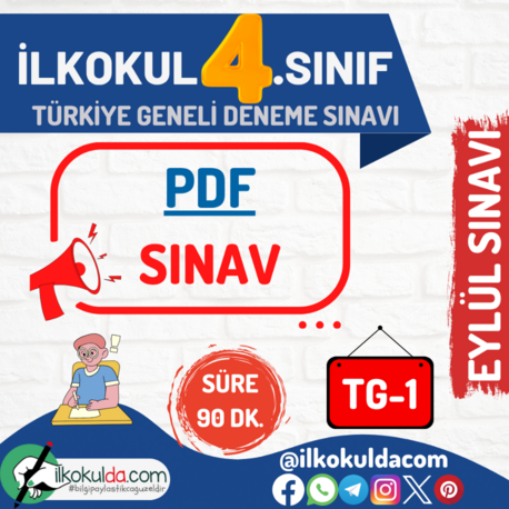 4. Sınıf PDF Eylül Ayı Türkiye Geneli Deneme Sınavı (TG-1)