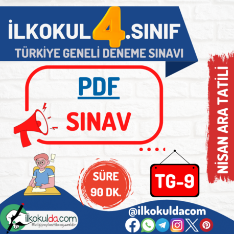 4. Sınıf Nisan Ara Tatili PDF Türkiye Geneli Deneme Sınavı (TG-9)