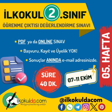 2. Sınıf 05. Hafta (07-11 Ekim) Öğrenme Çıktısı Sınavı (ÖÇS)