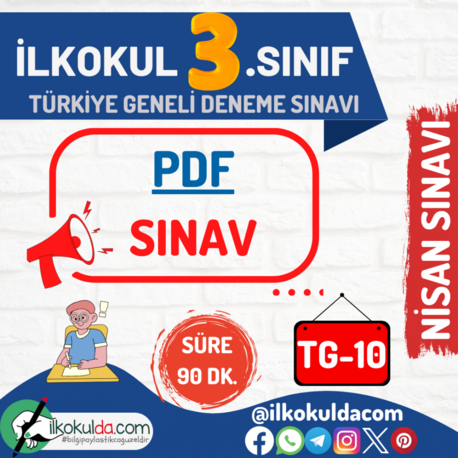 3. Sınıf Nisan Ayı PDF Türkiye Geneli Deneme Sınavı (TG-10)