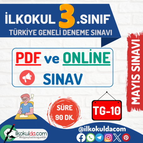 3. Sınıf PDF ve ONLİNE MAYIS AYI Türkiye Geneli Deneme Sınavı (TG-10)