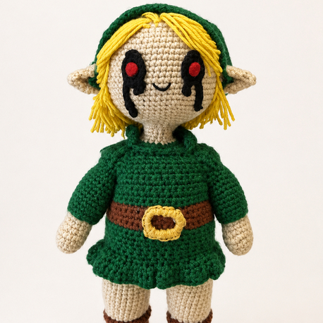 Yeşil Elf Kahraman Amigurumi – 30 cm El Örgüsü Koleksiyon Bebeği