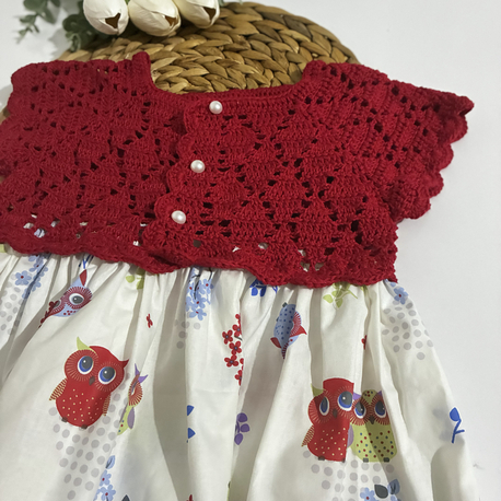 Kırmızı baykuş desen elbise 
