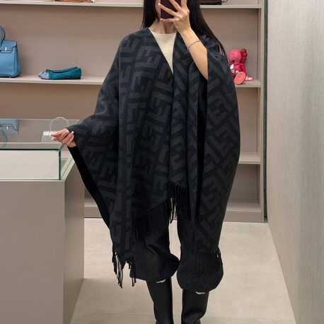 Fendi Check Wool Poncho 