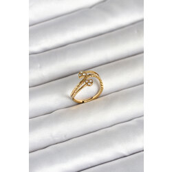 316L Çelik Gold Renk Zirkon Taşlı Kalp Model Kadın Yüzük