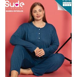 Kadın Battal Beden Bambu İnterlok Pijama Takımı 