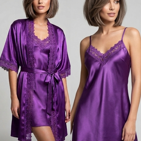 3 lü Saten Takım (Gecelik, Sabahlık, Slip)