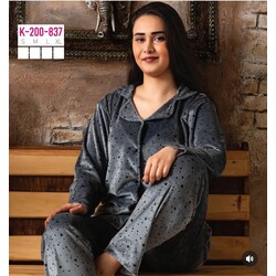 Kadın Düğmeli Kadife Pijama Takımı 