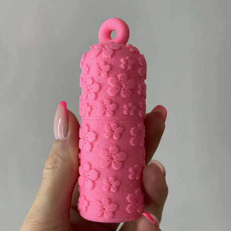 Çiçek Desenli Lip Balm Kutusu Pembe ( Çanta ve Anahtarlık )