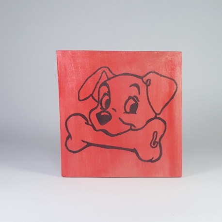 Köpek ve Kemik..El Yapımı Masif Ahşap Duvar Süsü - 15x15 cm