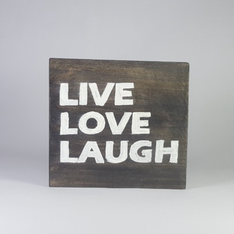 El Yapımı Masif Ahşap Duvar Süsü - 15x15 cm (Live-Love_Laugh)