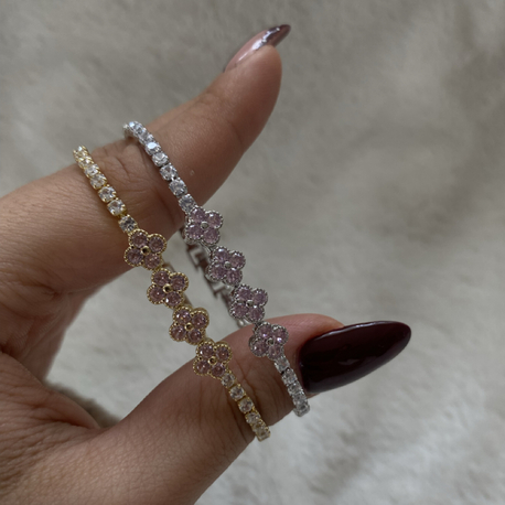 Özel Seri | Yonca Model Pembe Taşlı Su Yolu Bileklik